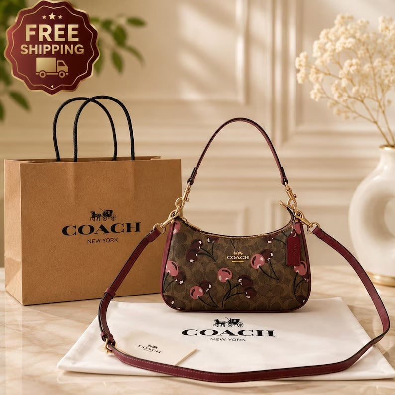 Cherry Print Shoulder Bag – Elegant Women’s Designer-Style Handbag