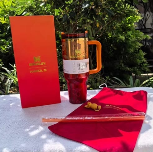 Premium Insulated Travel Tumbler Gift Set with Handle, Straw & Pouch 40oz