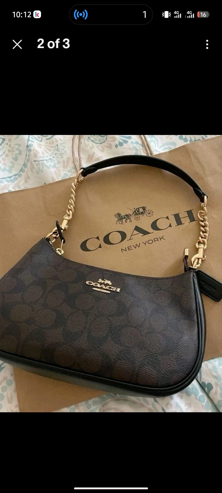 Women’s Brown Signature Print Shoulder Bag with Gold Chain Strap