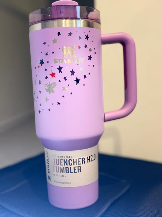 40 oz Purple Floral Star Stainless Steel Tumbler with Handle & Straw